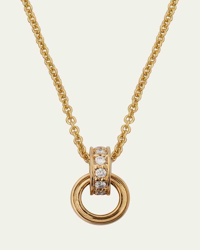 14K Yellow Gold Fluted Linked O-Ring Charm with Diamonds